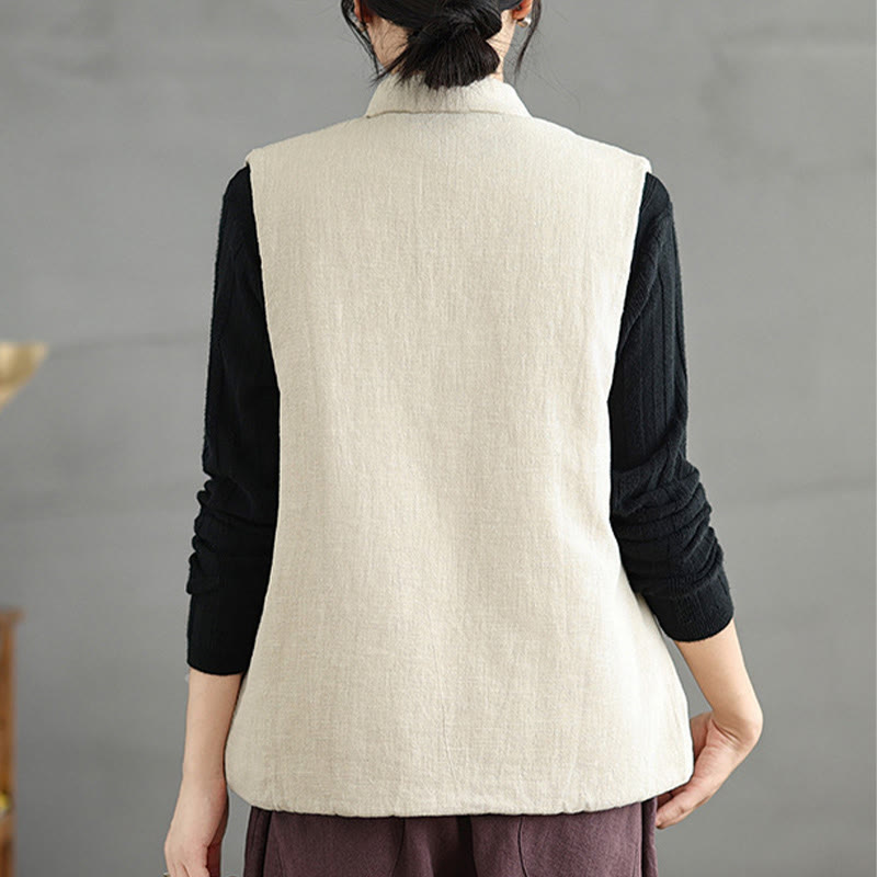 Buddha Stones Plain Lace-up Women's Sleeveless Cotton Vest Waistcoat With Pockets - image 21