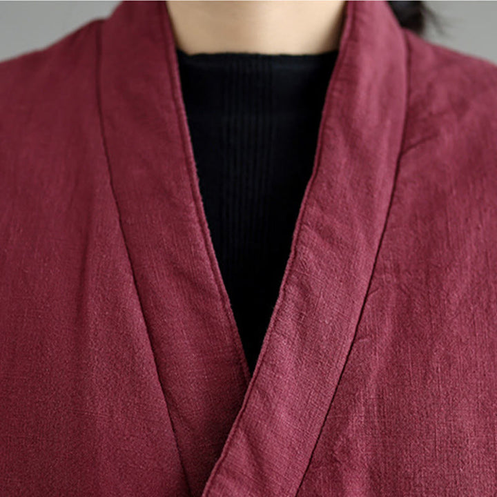 Buddha Stones Plain Lace-up Women's Sleeveless Cotton Vest Waistcoat With Pockets - image 14