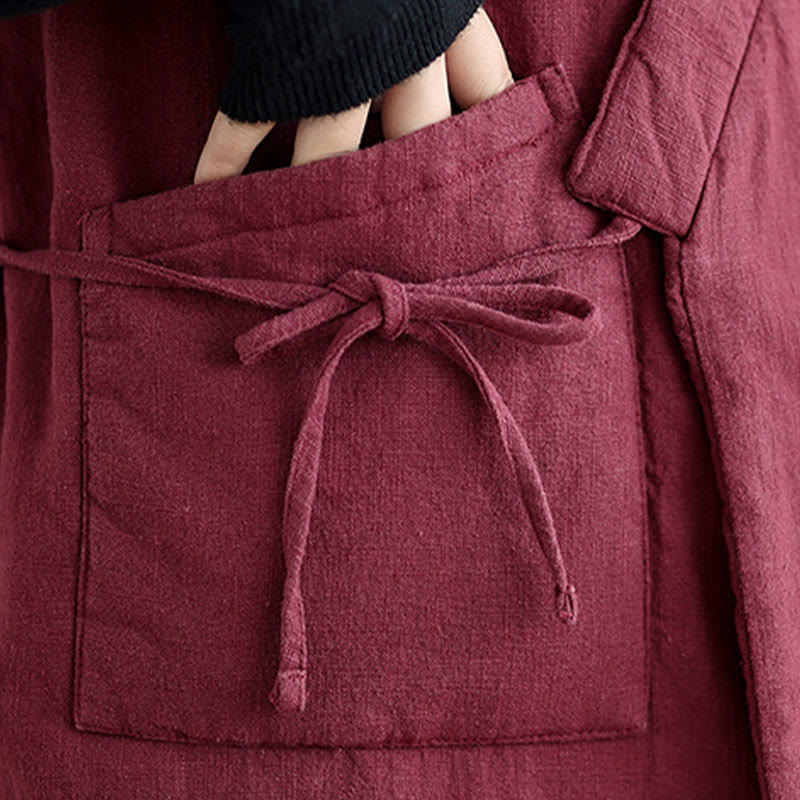 Buddha Stones Plain Lace-up Women's Sleeveless Cotton Vest Waistcoat With Pockets - image 13