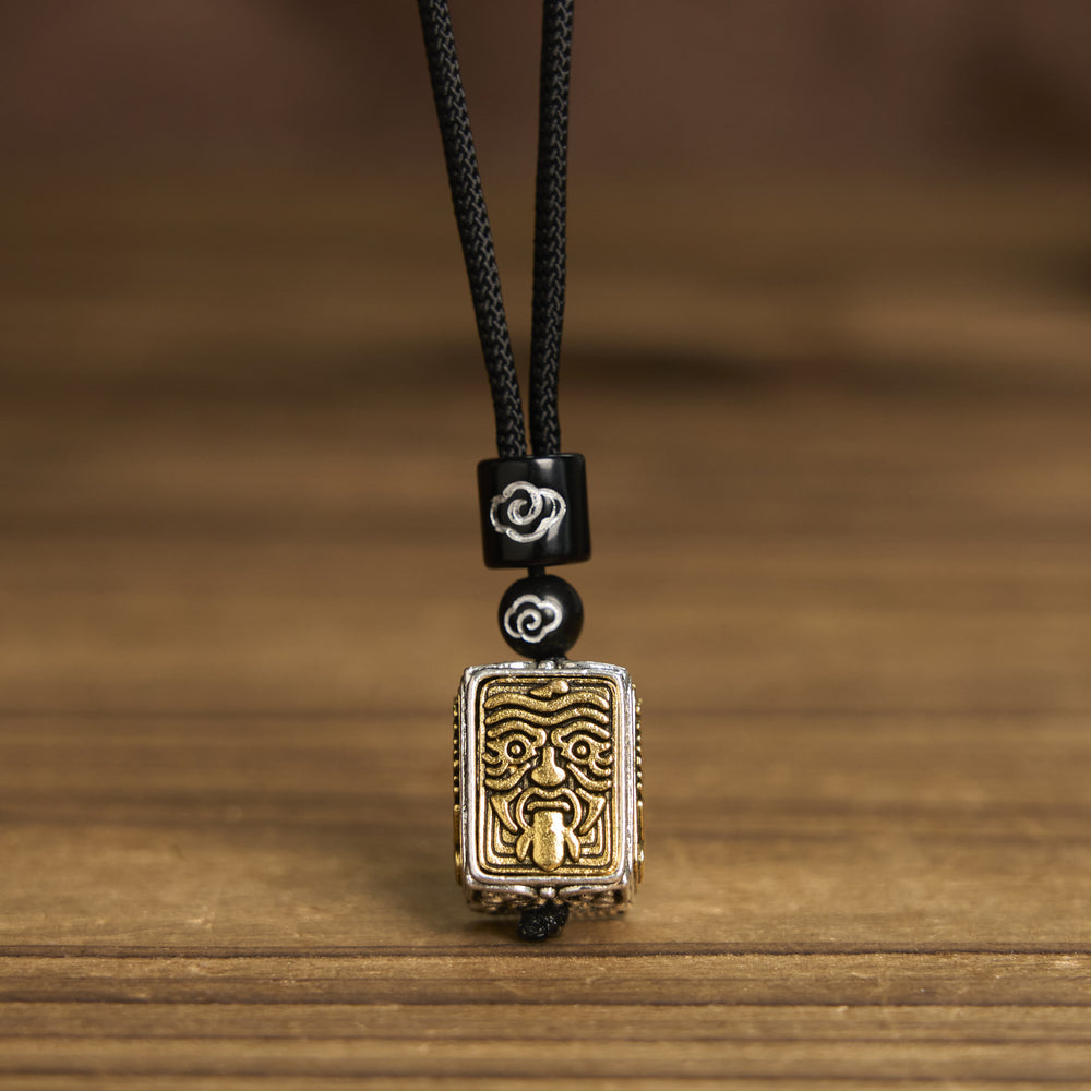Buddha Stones Tibetan Zakiram Goddess Of Wealth Protection Rope Square Necklace Pendant - image 2