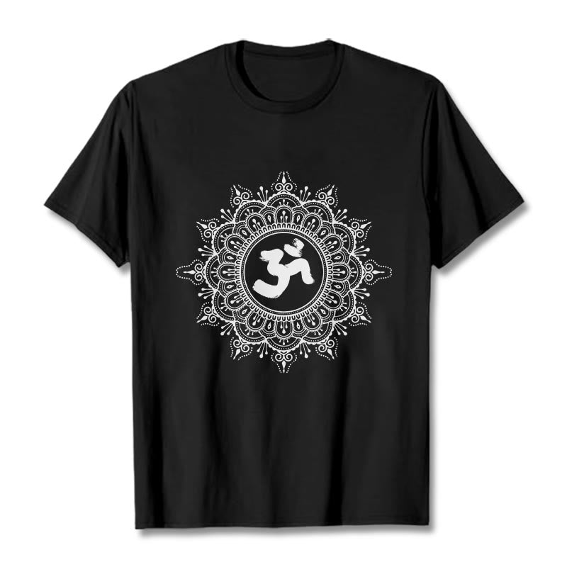 Buddha Stones Symmetry Mandala Om Symbol Pattern Tee Cotton T-shirt - Black - 2XL - image 4