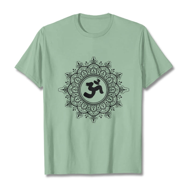 Buddha Stones Symmetry Mandala Om Symbol Pattern Tee Cotton T-shirt - PaleGreen - 2XL - image 15