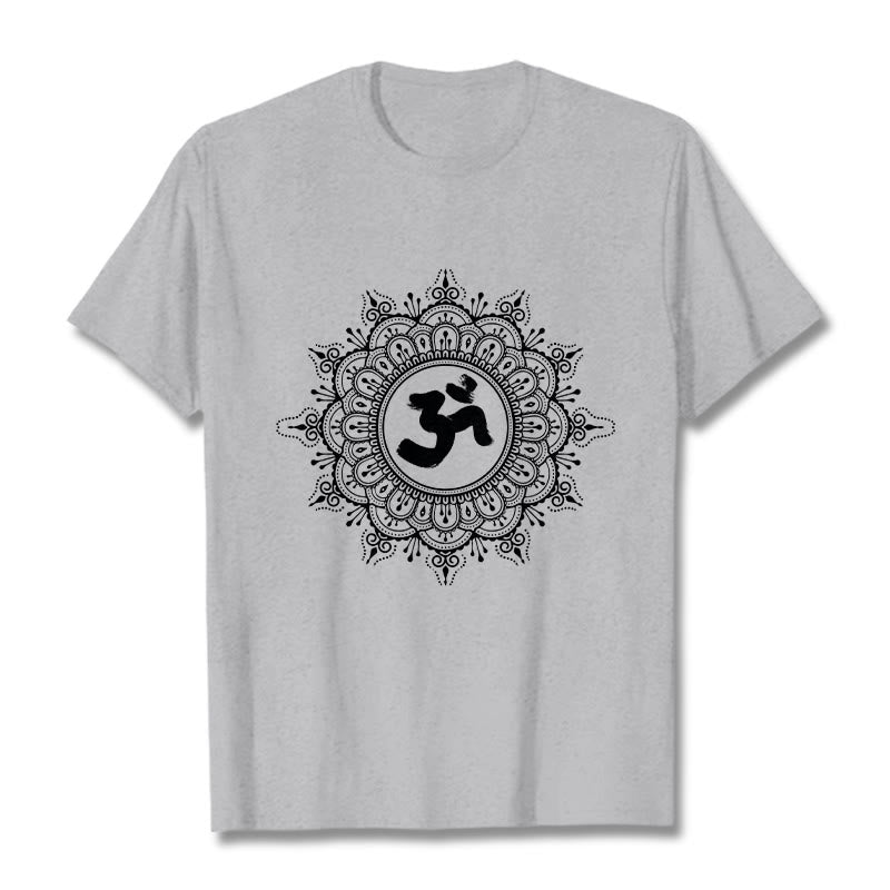 Buddha Stones Symmetry Mandala Om Symbol Pattern Tee Cotton T-shirt - LightGrey - 2XL - image 20