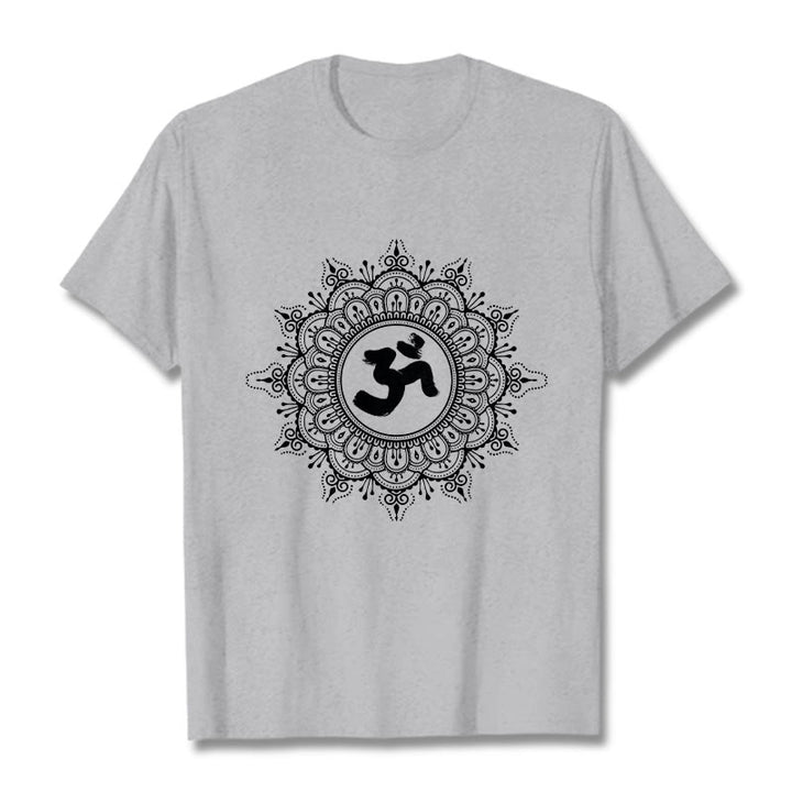 Buddha Stones Symmetry Mandala Om Symbol Pattern Tee Cotton T-shirt - LightGrey - 2XL - image 20