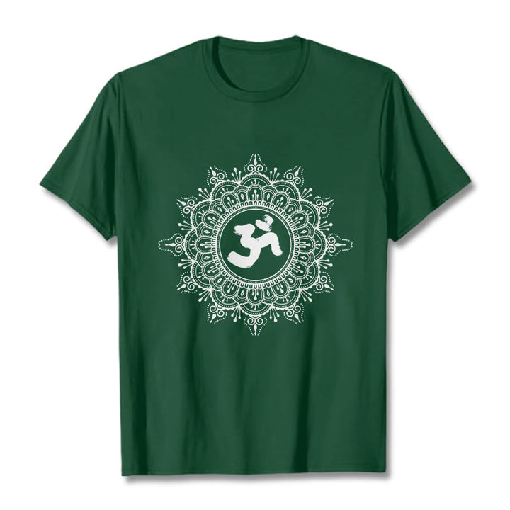 Buddha Stones Symmetry Mandala Om Symbol Pattern Tee Cotton T-shirt - ForestGreen - 2XL - image 1