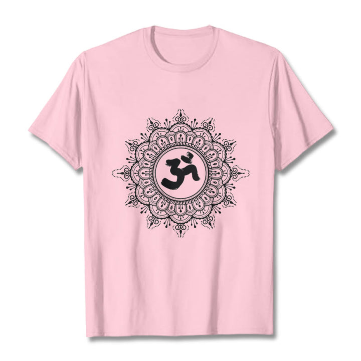 Buddha Stones Symmetry Mandala Om Symbol Pattern Tee Cotton T-shirt - LightPink - 2XL - image 13