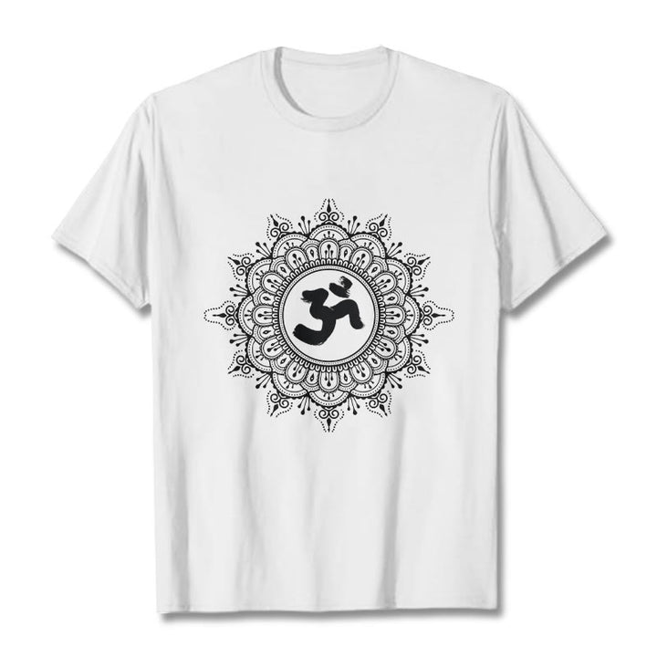Buddha Stones Symmetry Mandala Om Symbol Pattern Tee Cotton T-shirt - White - 2XL - image 8