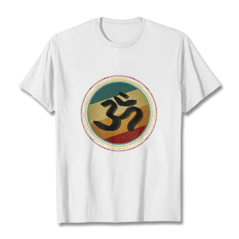 Buddha Stones Vibrant Color Simple Circular Mandala Pattern Om Symbol Tee Cotton T-shirt - White - 2XL - image 1
