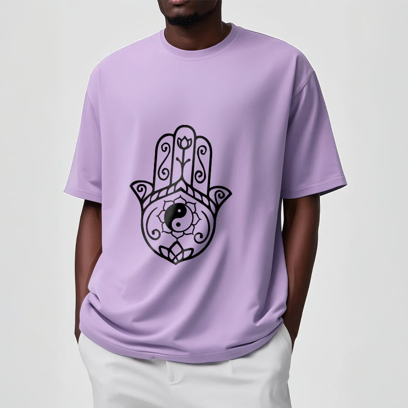 Buddha Stones Hamsa Hand Yin Yang Pattern Tee Cotton T-shirt - image 18