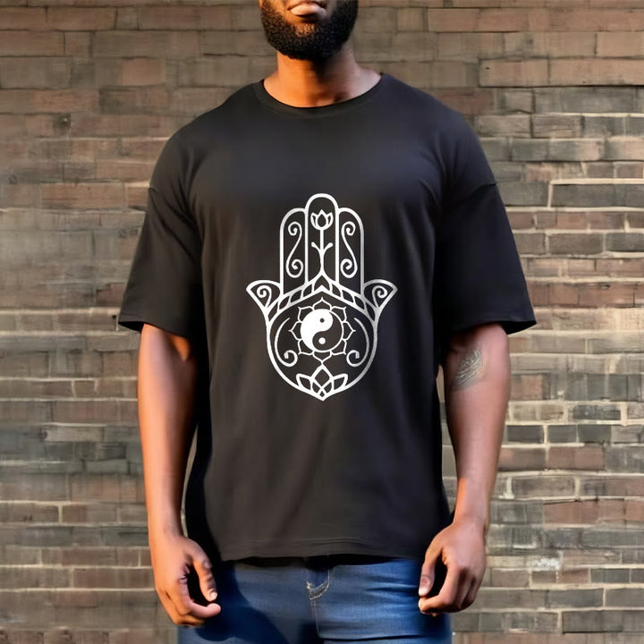 Buddha Stones Hamsa Hand Yin Yang Pattern Tee Cotton T-shirt - image 6