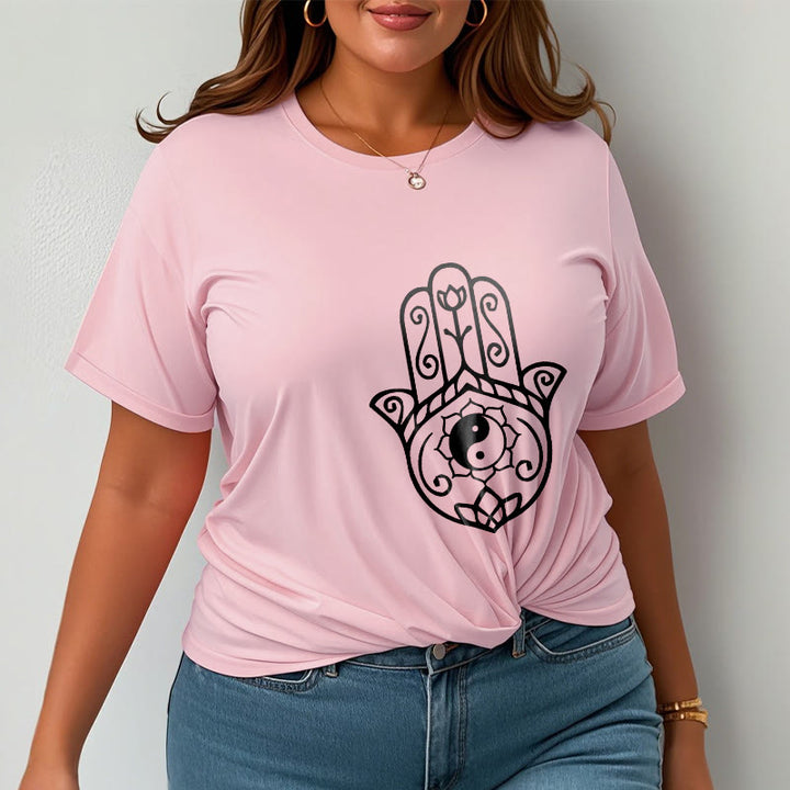 Buddha Stones Hamsa Hand Yin Yang Pattern Tee Cotton T-shirt - image 14