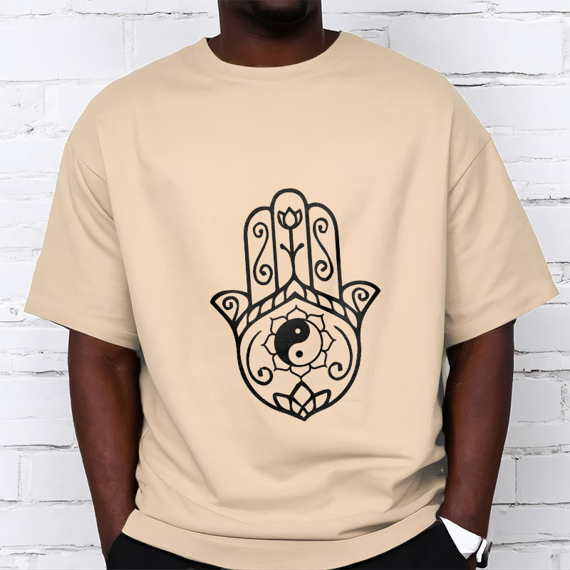 Buddha Stones Hamsa Hand Yin Yang Pattern Tee Cotton T-shirt - image 12