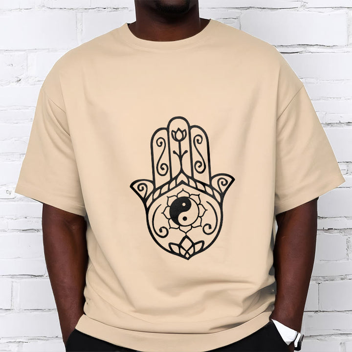 Buddha Stones Hamsa Hand Yin Yang Pattern Tee Cotton T-shirt - image 12