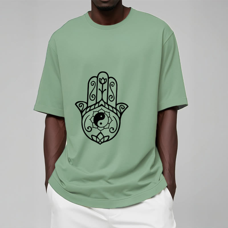 Buddha Stones Hamsa Hand Yin Yang Pattern Tee Cotton T-shirt - image 16