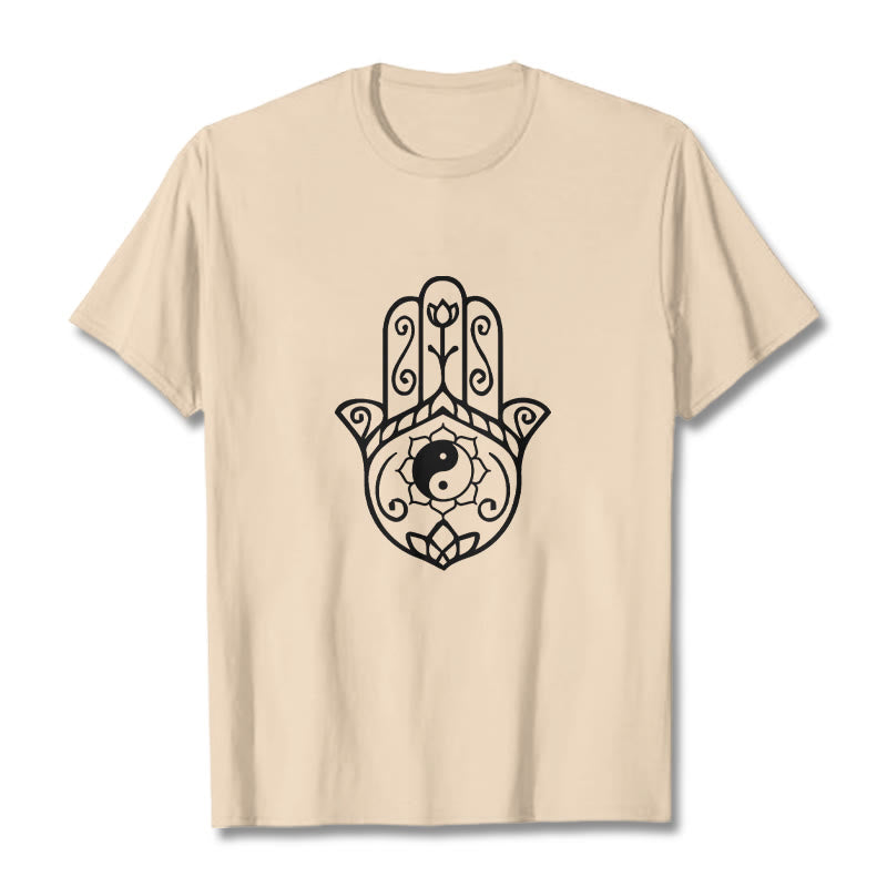 Buddha Stones Hamsa Hand Yin Yang Pattern Tee Cotton T-shirt - Bisque - 2XL - image 11
