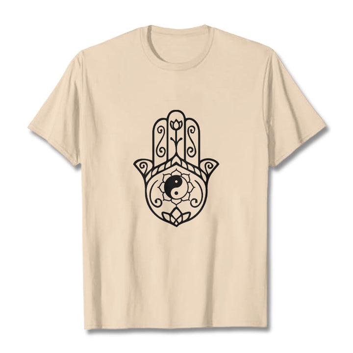 Buddha Stones Hamsa Hand Yin Yang Pattern Tee Cotton T-shirt - Bisque - 2XL - image 11