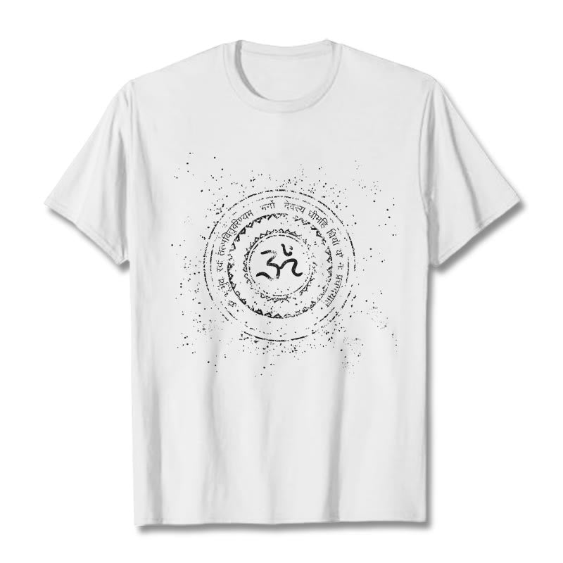 Buddha Stones Mandala Om Symbol Mantra Pattern Tee Cotton T-shirt - White - 2XL - image 1