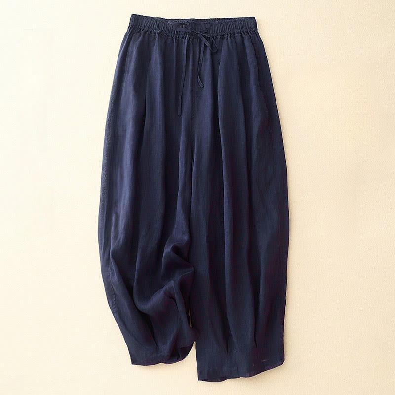 Buddha Stones Casual Loose Double Layer 7-8 Length Cropped Pants Women's Pants With Pockets - MidnightBlue - US8-10,UK/AU12-14,EU40-42 (2XL) - image 6