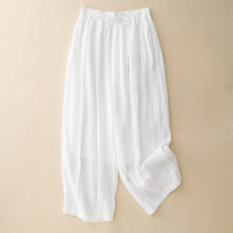 Buddha Stones Casual Loose Double Layer 7-8 Length Cropped Pants Women's Pants With Pockets - White - US8-10,UK/AU12-14,EU40-42 (2XL) - image 11