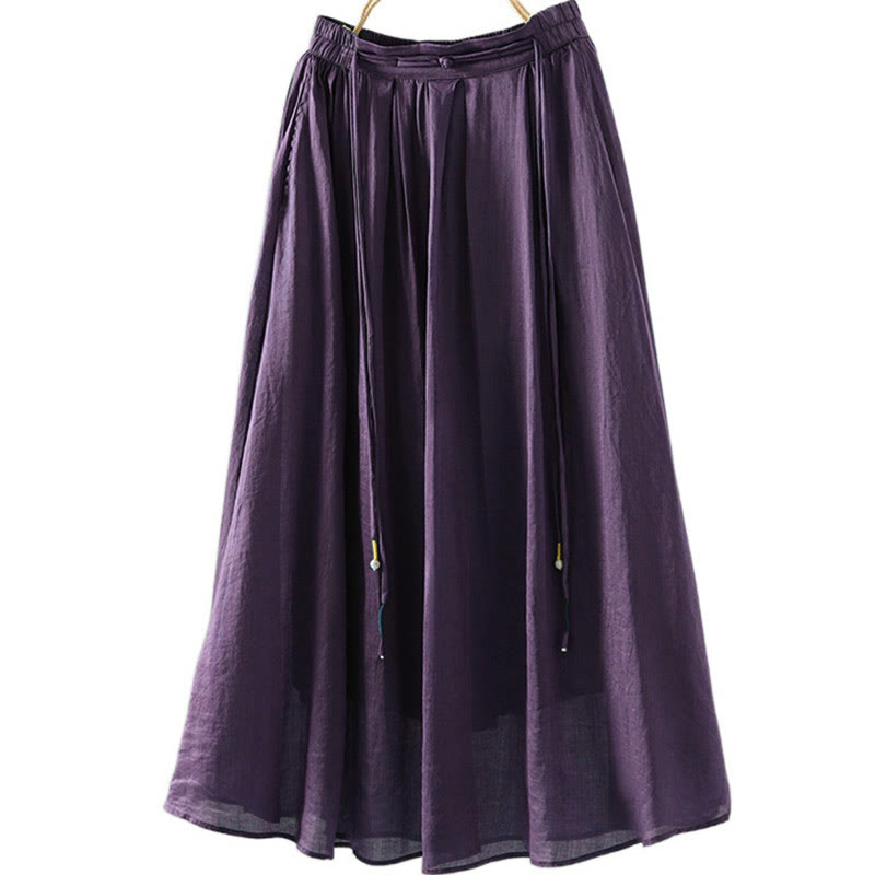 Buddha Stones Summer Retro Pure Color Tassel Design Women's Skirt With Pockets - Purple - US12,UK/AU16,EU44 (2XL) - image 15