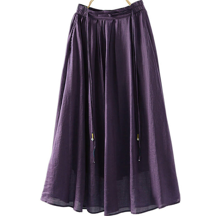 Buddha Stones Summer Retro Pure Color Tassel Design Women's Skirt With Pockets - Purple - US12,UK/AU16,EU44 (2XL) - image 15
