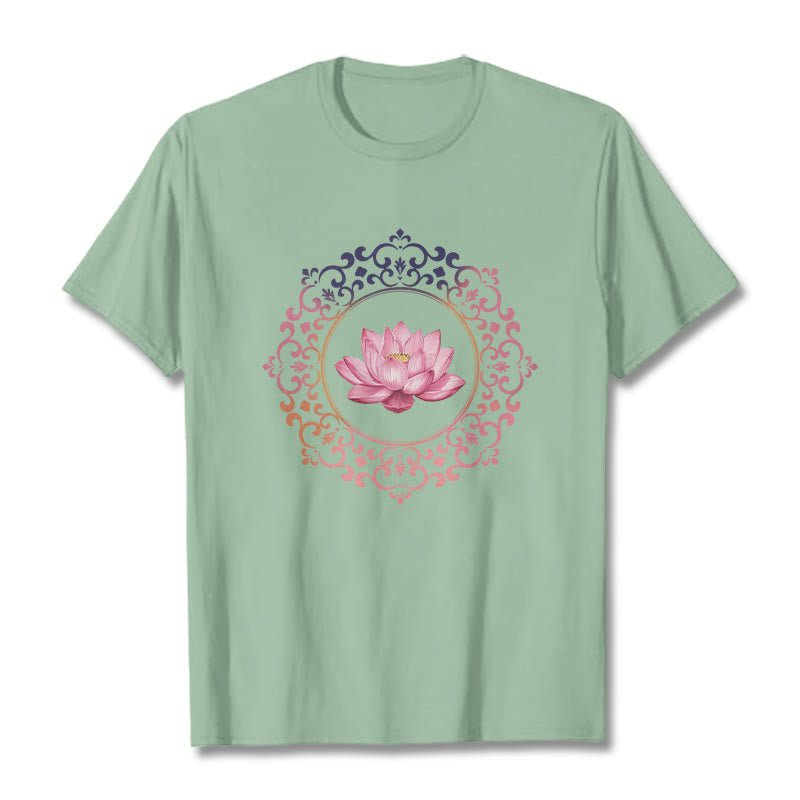 Buddha Stones Mandala Pink Lotus Pattern Tee Cotton T-shirt - PaleGreen - 2XL - image 14