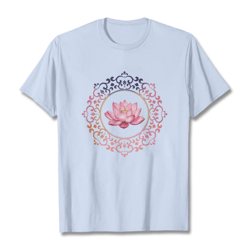 Buddha Stones Mandala Pink Lotus Pattern Tee Cotton T-shirt - LightCyan - 2XL - image 18