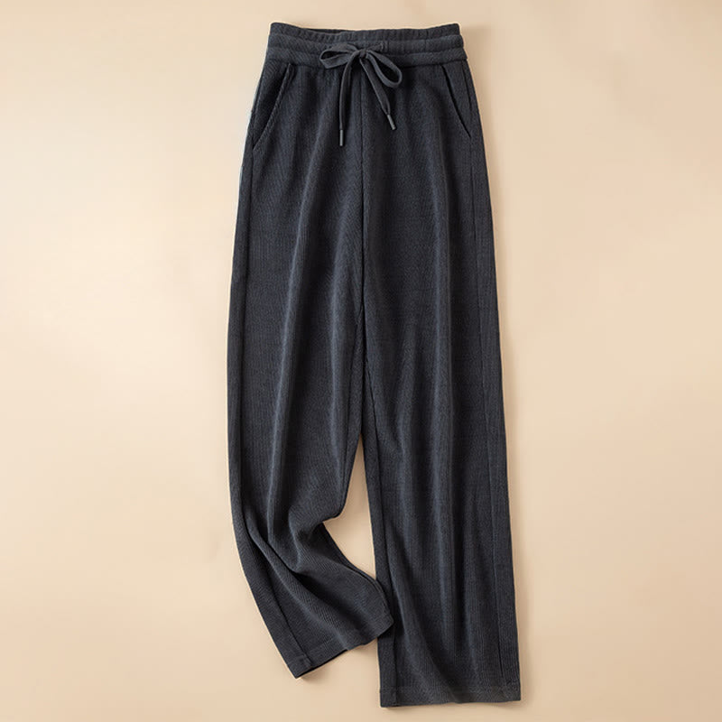 Buddha Stones Women's Fall Pure Color Wide Leg Cotton Pants With Pockets - MidnightBlue - US14,UK/AU18,EU46 (4XL) - image 0