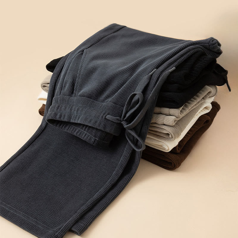 Buddha Stones Women's Fall Pure Color Wide Leg Cotton Pants With Pockets - image 1