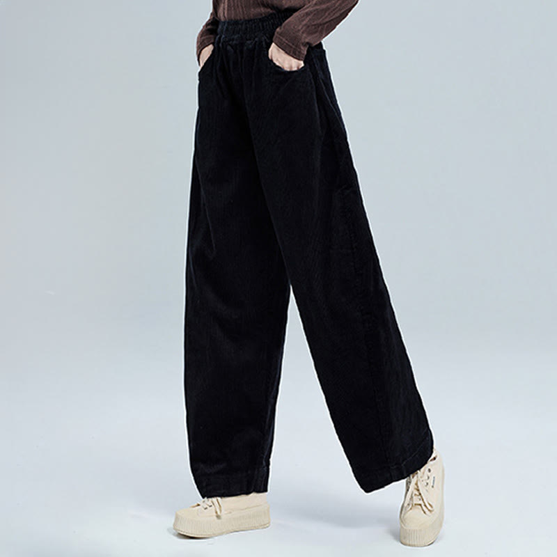 Buddha Stones Women's Fall Plain Ankle-Length Simple Design Corduroy Cotton Pants With Pockets - image 3