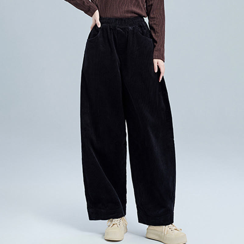 Buddha Stones Women's Fall Plain Ankle-Length Simple Design Corduroy Cotton Pants With Pockets - image 2