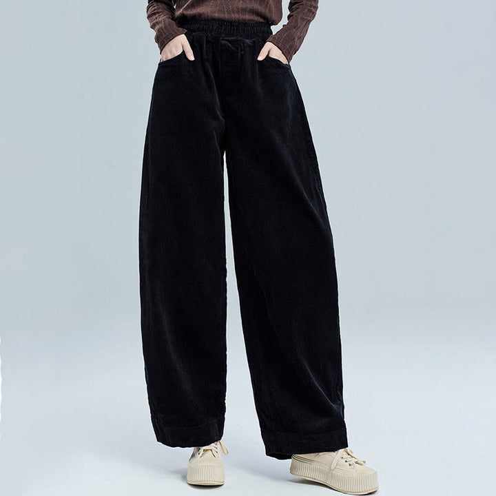 Buddha Stones Women's Fall Plain Ankle-Length Simple Design Corduroy Cotton Pants With Pockets - image 1