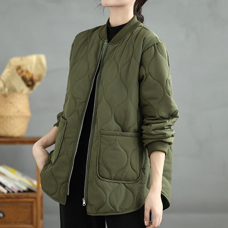 Buddha Stones Women's Plain Zipper Design Cotton Long Sleeve Jacket With Pockets - OliveDrab - US14,UK/AU18,EU46 (4XL) - image 0