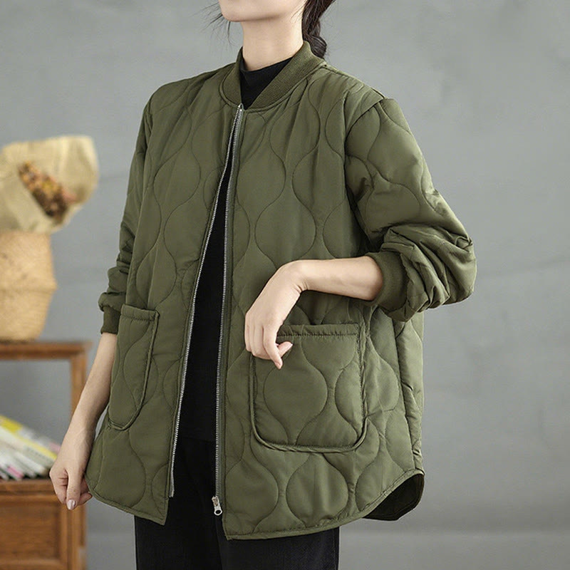 Buddha Stones Women's Plain Zipper Design Cotton Long Sleeve Jacket With Pockets - image 1