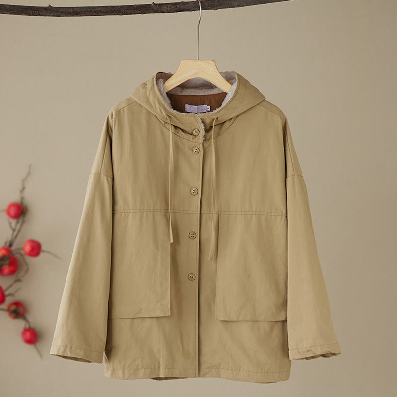 Buddha Stones Women's Plain Long Sleeve Hoodie Cotton Thermal Fleece-Lined Jacket With Pockets - image 1