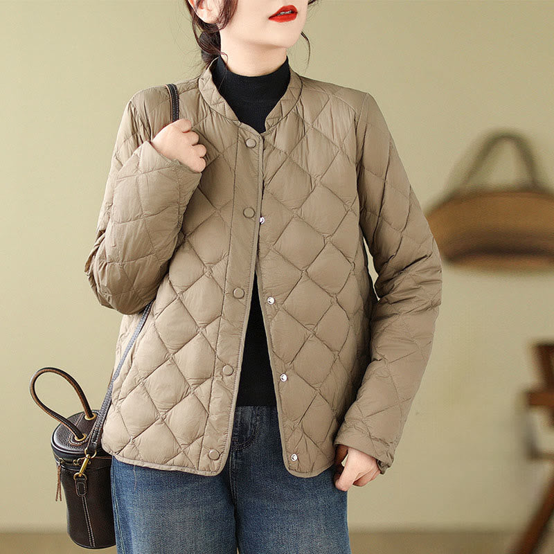 Buddha Stones Women's Fall Long Sleeve Diamond Quilted Design Cotton Thermal Jacket With Pockets - Tan - US8-10,UK/AU12-14,EU40-42 (2XL) - image 0