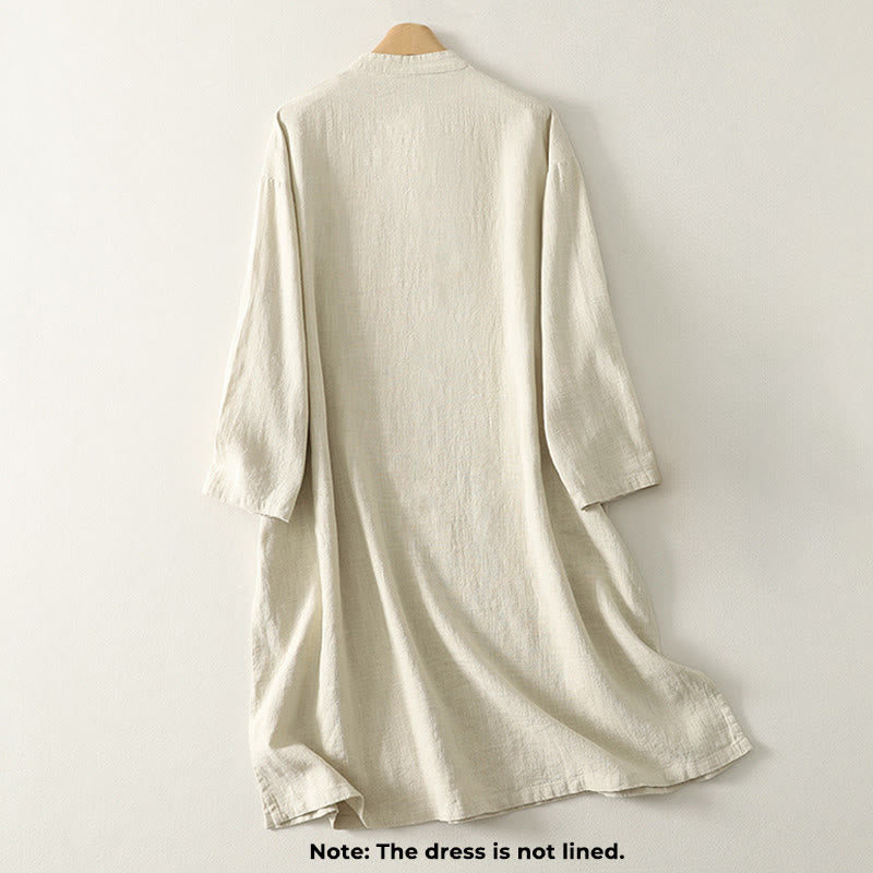 Buddha Stones Spring Diagonal Closure Frog Buttons Design Cotton Long Sleeve Midi Dress - image 7
