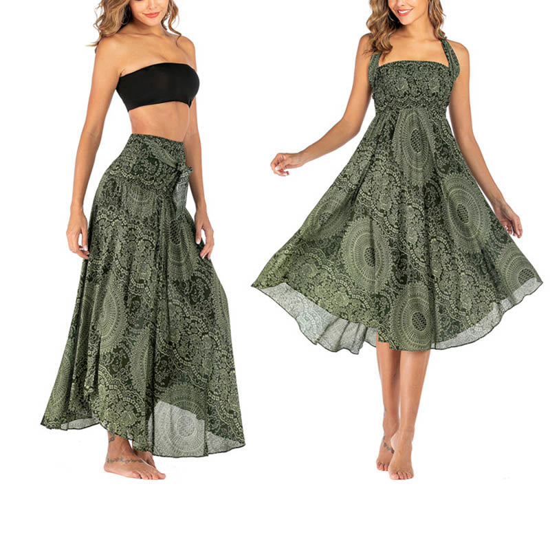 Buddha Stones Two Style Wear Boho Compass Rose Flower Skirt Dress - OliveDrab - US4-12,UK/AU8-16,EU36-44 (F) - image 1