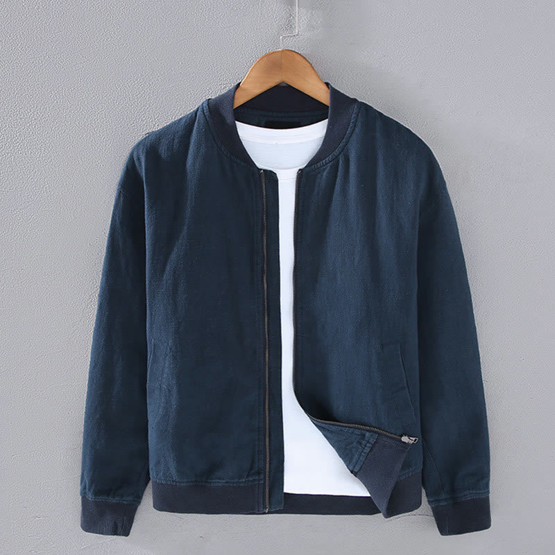 Buddha Stones Winter Zipper Design Stand Collar Men's Cotton Linen Long Sleeve Jacket With Pockets - Navy - US/UK/AU42,EU52 (3XL) - image 1