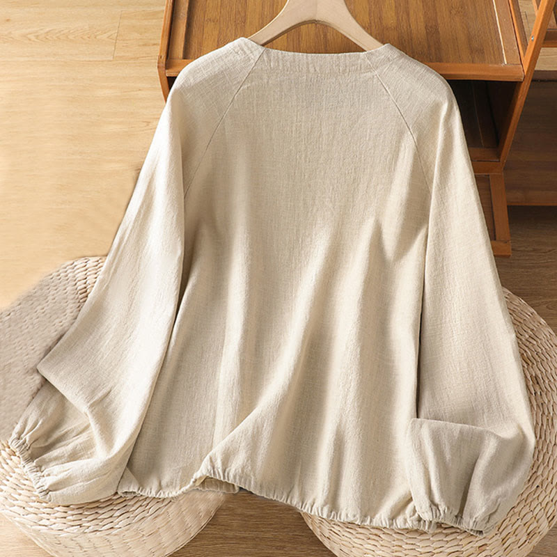Buddha Stones Casual Plain Long Sleeve Cotton Polyester Women's Shirt - image 1