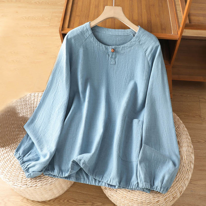 Buddha Stones Casual Plain Long Sleeve Cotton Polyester Women's Shirt - LightSkyBlue - US14,UK/AU18,EU46 (2XL) - image 8