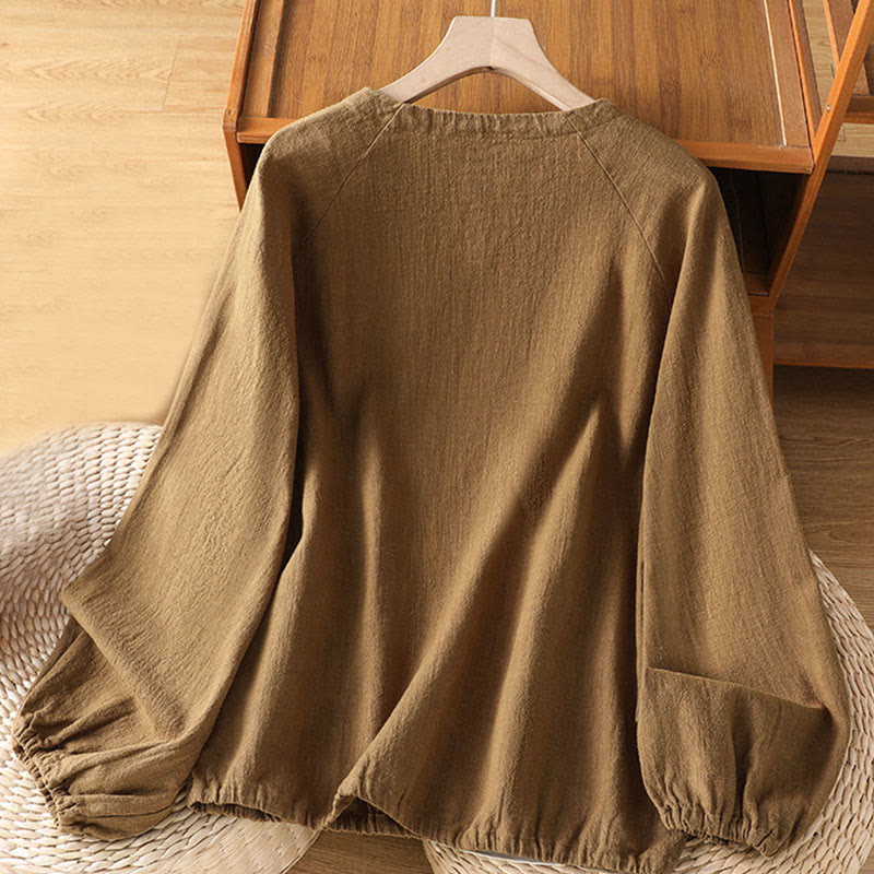 Buddha Stones Casual Plain Long Sleeve Cotton Polyester Women's Shirt - image 16