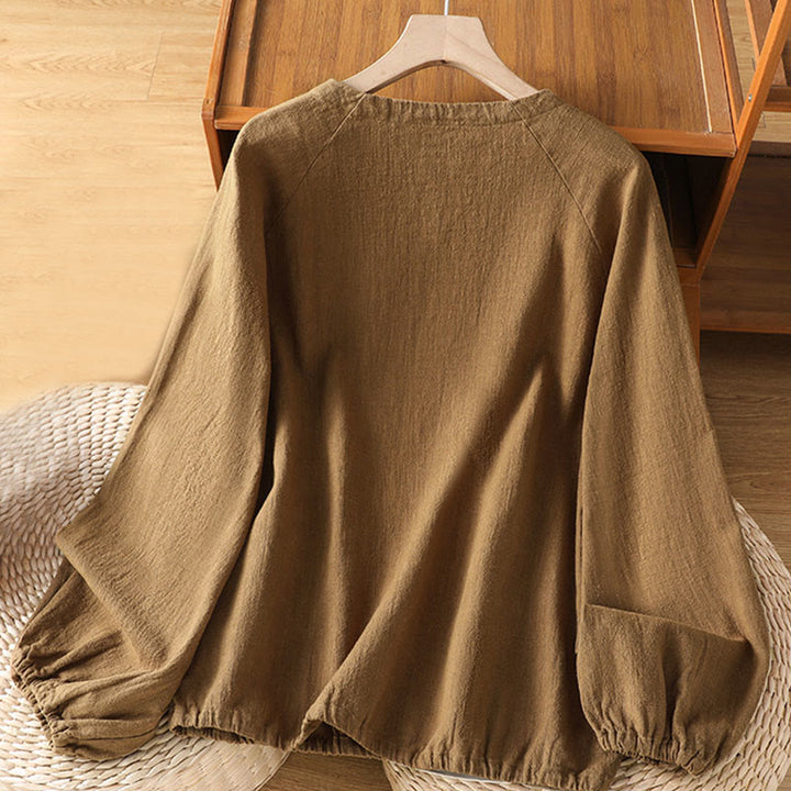 Buddha Stones Casual Plain Long Sleeve Cotton Polyester Women's Shirt - image 16