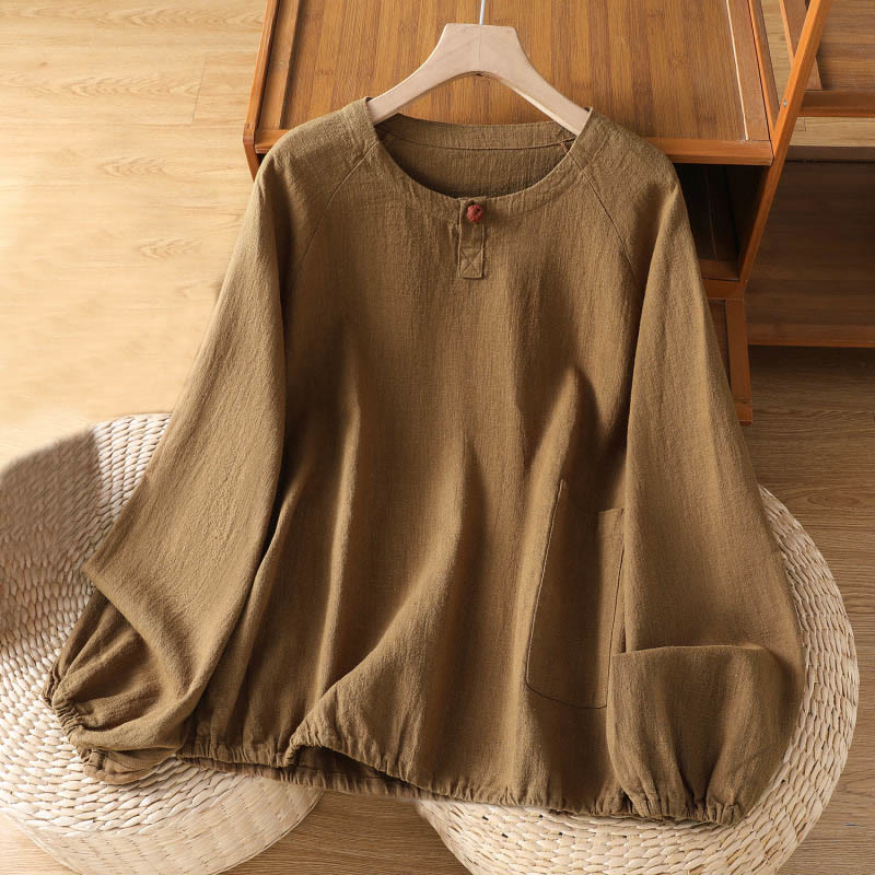 Buddha Stones Casual Plain Long Sleeve Cotton Polyester Women's Shirt - Peru - US14,UK/AU18,EU46 (2XL) - image 15