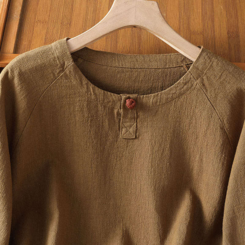 Buddha Stones Casual Plain Long Sleeve Cotton Polyester Women's Shirt - image 17