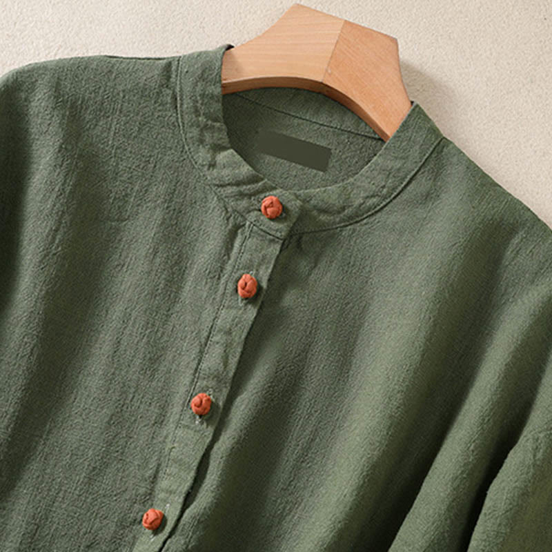 Buddha Stones Casual Buttons Crew Neck Cotton Women's Long Sleeve Shirt With Pockets - image 5