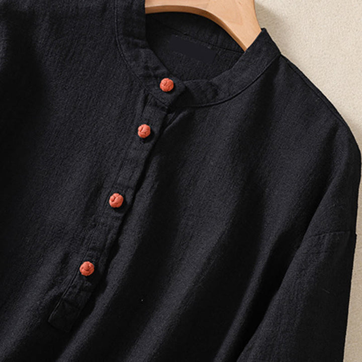 Buddha Stones Casual Buttons Crew Neck Cotton Women's Long Sleeve Shirt With Pockets - image 12