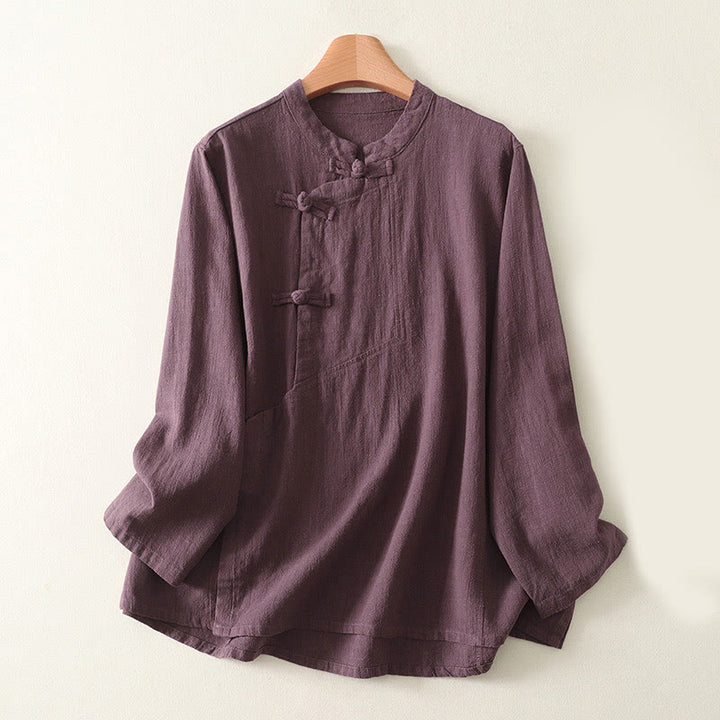 Buddha Stones Casual Plain Frog-buttons Cotton Women's Long Sleeve Shirt - Purple - US8-10,UK/AU12-14,EU40-42 (2XL) - image 1