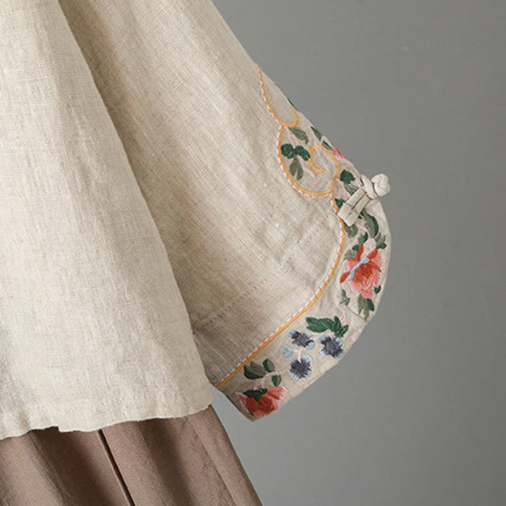 Buddha Stones Embroidery Flower Long Sleeve Frog-buttons Cotton Women's Shirt - image 3