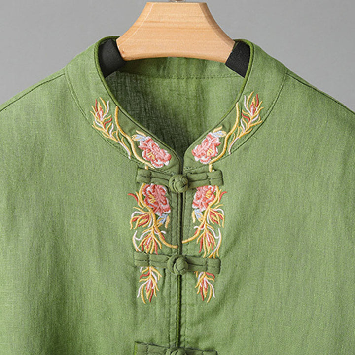 Buddha Stones Embroidery Flower Long Sleeve Frog-buttons Cotton Women's Shirt - image 14